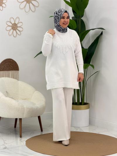 Beyaz Taşlı Angora Kazak