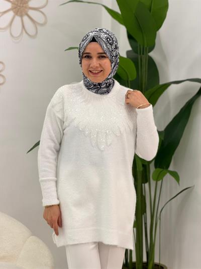 Beyaz Taşlı Angora Kazak