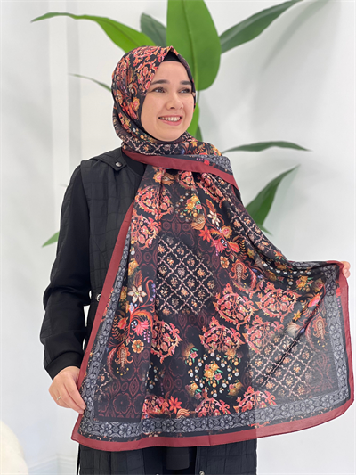Bordo Desenli Şal