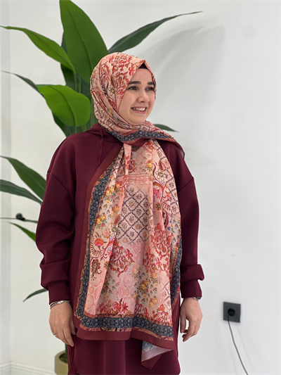Bordo Desenli Şal