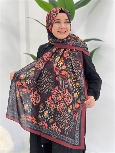 Bordo Desenli Şal