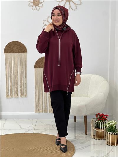 Bordo Fermuarlı Sweat
