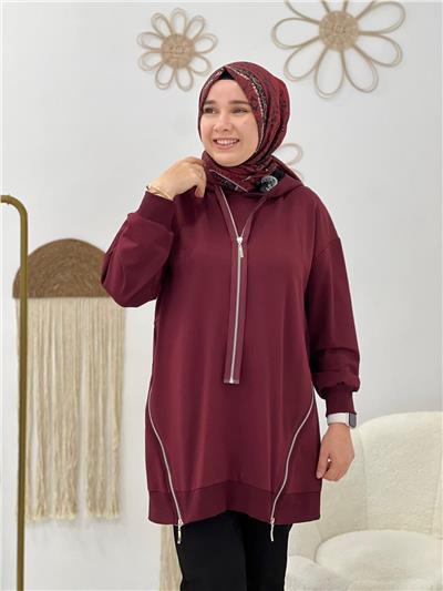 Bordo Fermuarlı Sweat