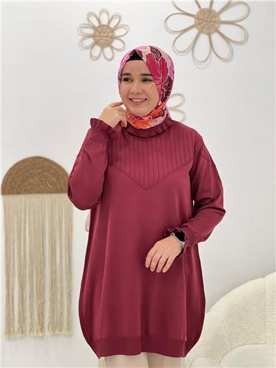 Bordo Fırfırlı Triko Tunik