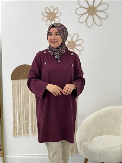 Bordo İnci Detay Sweat