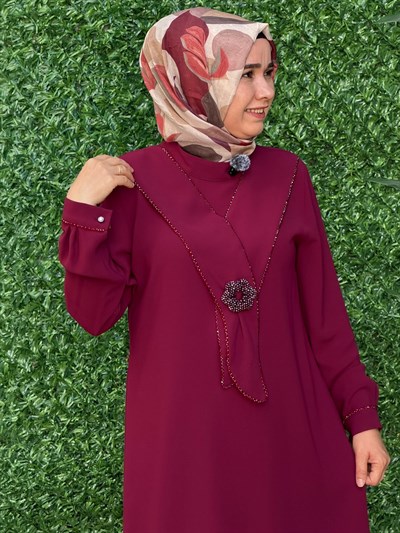 Bordo Kıravatlı Tunik 
