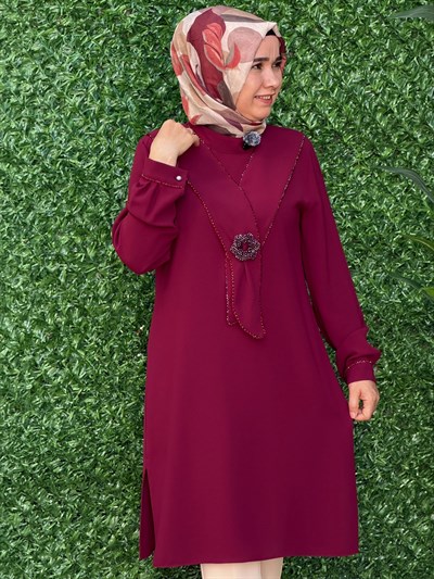 Bordo Kıravatlı Tunik 