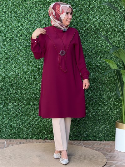 Bordo Kıravatlı Tunik 