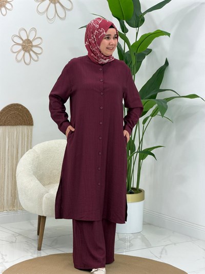 Bordo Lizbon Pantolonlu Takım