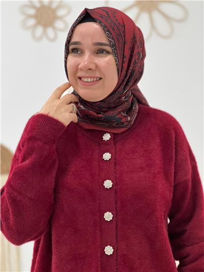 Bordo Martcha Peluş Hırka