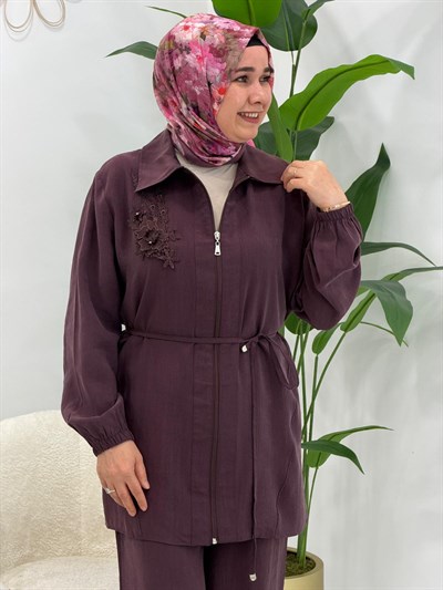Mürdüm Pantolonlu Takım