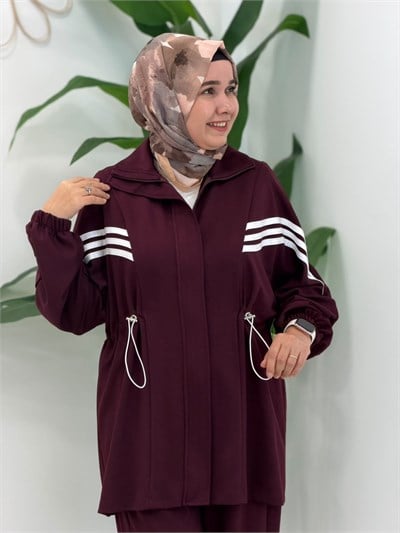 Bordo Şerit Detaylı Spor Takım
