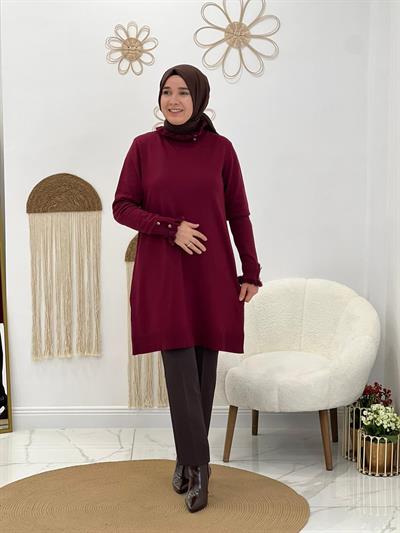 Bordo Triko Tüylü Tunik