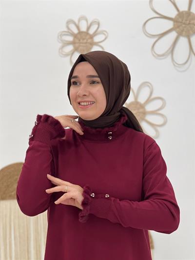 Bordo Triko Tüylü Tunik