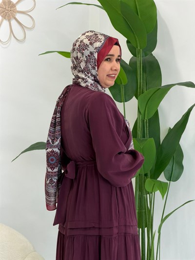 Bordo Yelek Detaylı Elbise