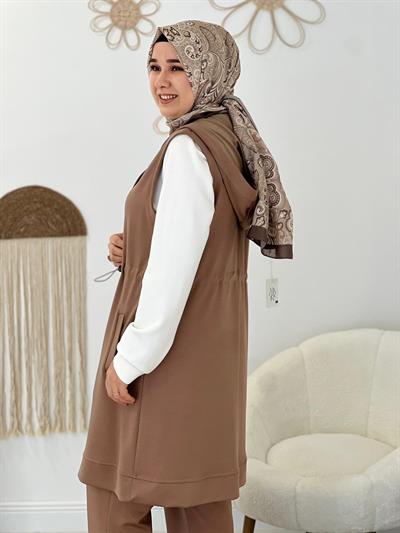 Camel Modal Yelekli Takım