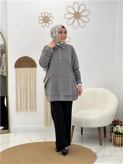 Gri Kadife Tunik