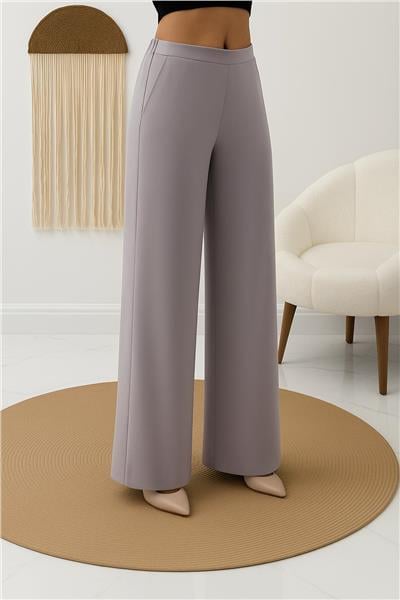 Gri Krep Bol Paça Pantolon