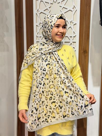 Gri Leopar Desenli Şal