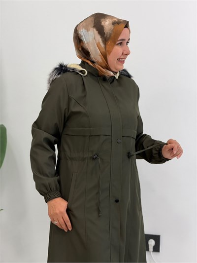 Haki Yarım Peluş Parka