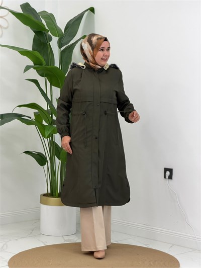 Haki Yarım Peluş Parka