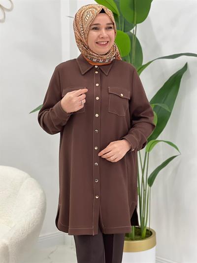 Kahve Çıtçıtlı Tunik
