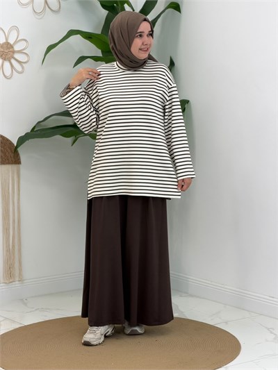Kahve Çizgili Spor Sweatshirt