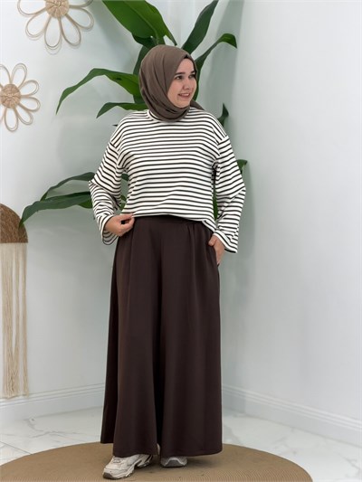 Kahve Çizgili Spor Sweatshirt