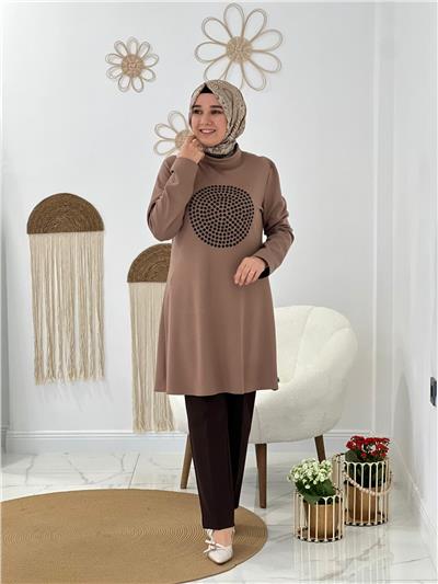 Kahve Deri Desen Tunik
