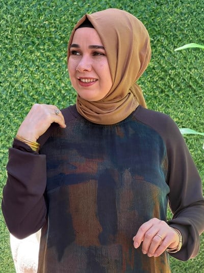Kahve Kupra Desenli Pantolonlu Takım
