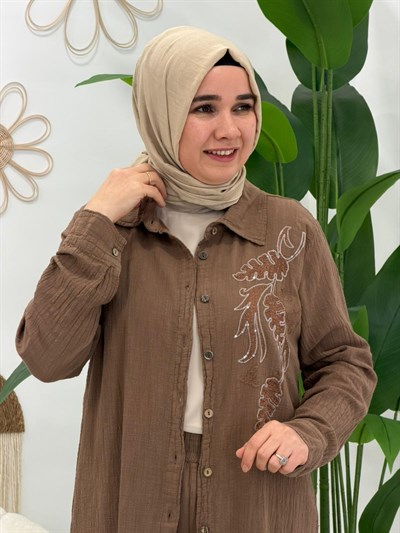 Kahve Nakış Detaylı Takım