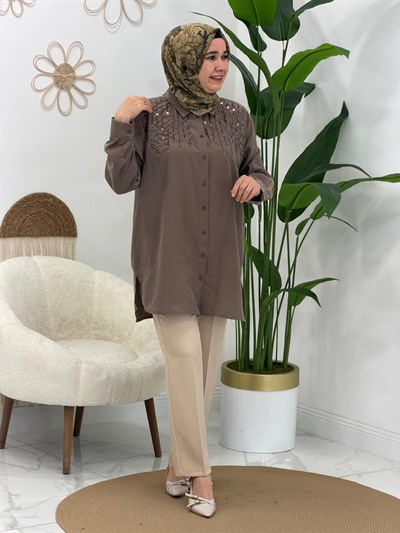 Kahve Pul Detaylı  Tunik