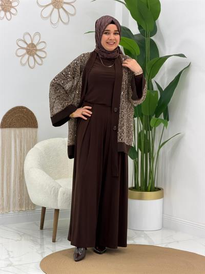 Kahve Pul Payet Üçlü Takım