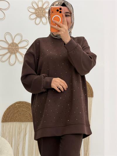 Kahve Taşlı Sweat