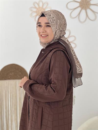 Kahve Üçlü Kapitone Yelekli Takım