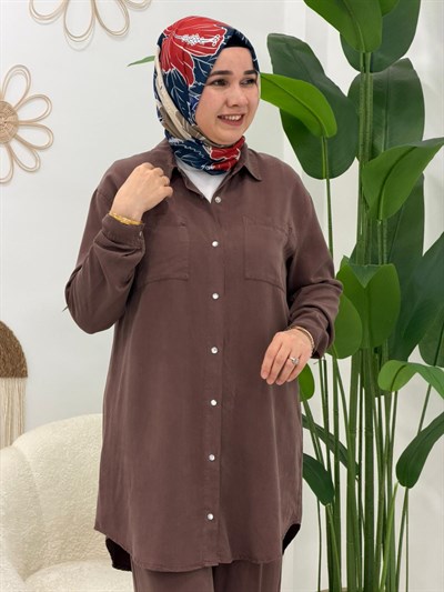 Kahverengi Lilyum Pantolonlu Takım