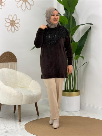 Kahverengi  Taşlı Angora Kazak