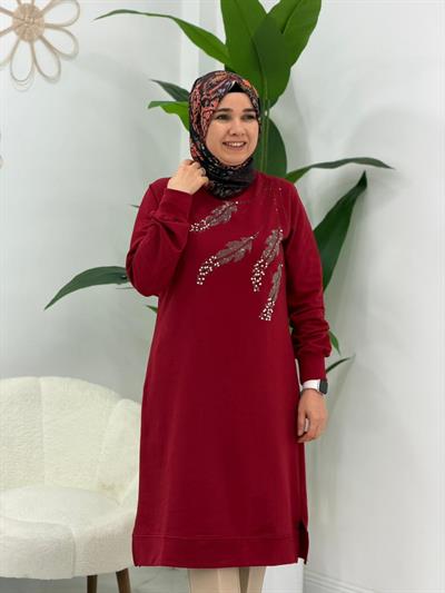 Bordo Taşlı Tunik