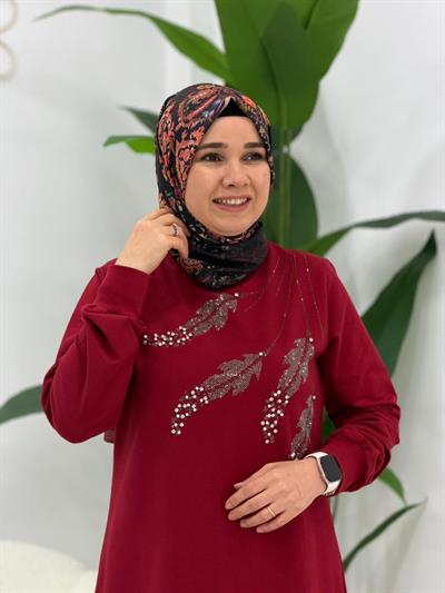 Bordo Taşlı Tunik