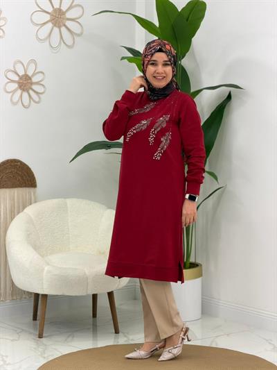 Bordo Taşlı Tunik