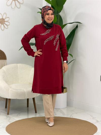 Bordo Taşlı Tunik