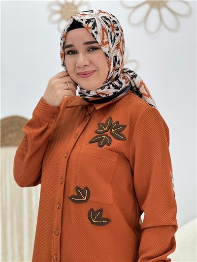 Kiremit Çiçek Desen Tunik