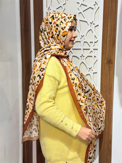 Kiremit Leopar Desenli Şal