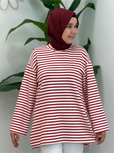 Kırmızı Çizgili Spor Sweatshirt