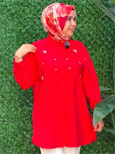 Kırmızı Taş İşlemeli  Gömlek
