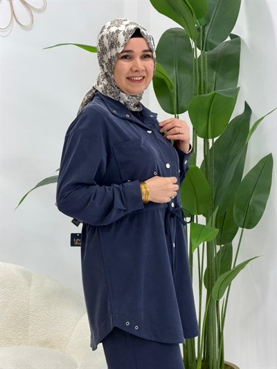 Lacivert Alaçatı Pantolonlu Takım