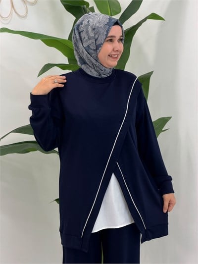 Lacivert Biye Detaylı Modal Takım