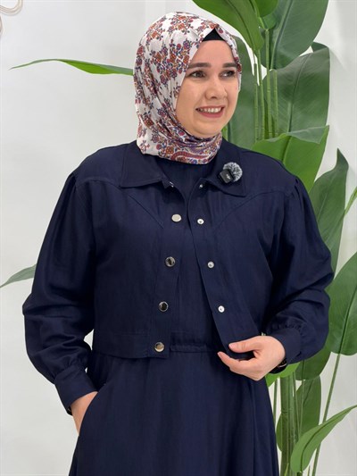 Lacivert Denim Ceketli Elbise