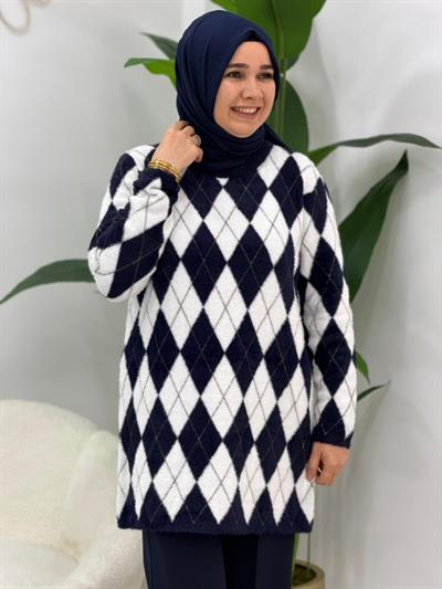 Lacivert Ekoseli Angora Kazak 