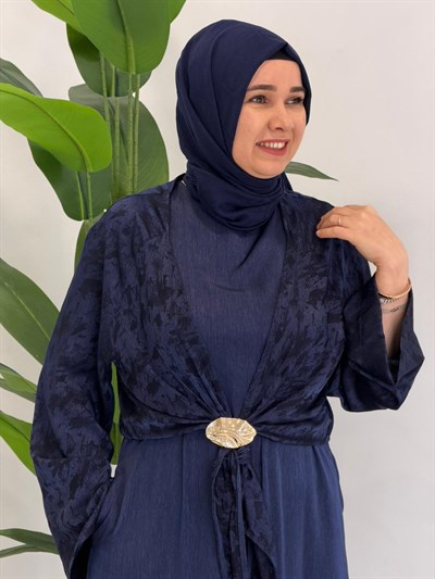 Lacivert Jakarlı Elbise